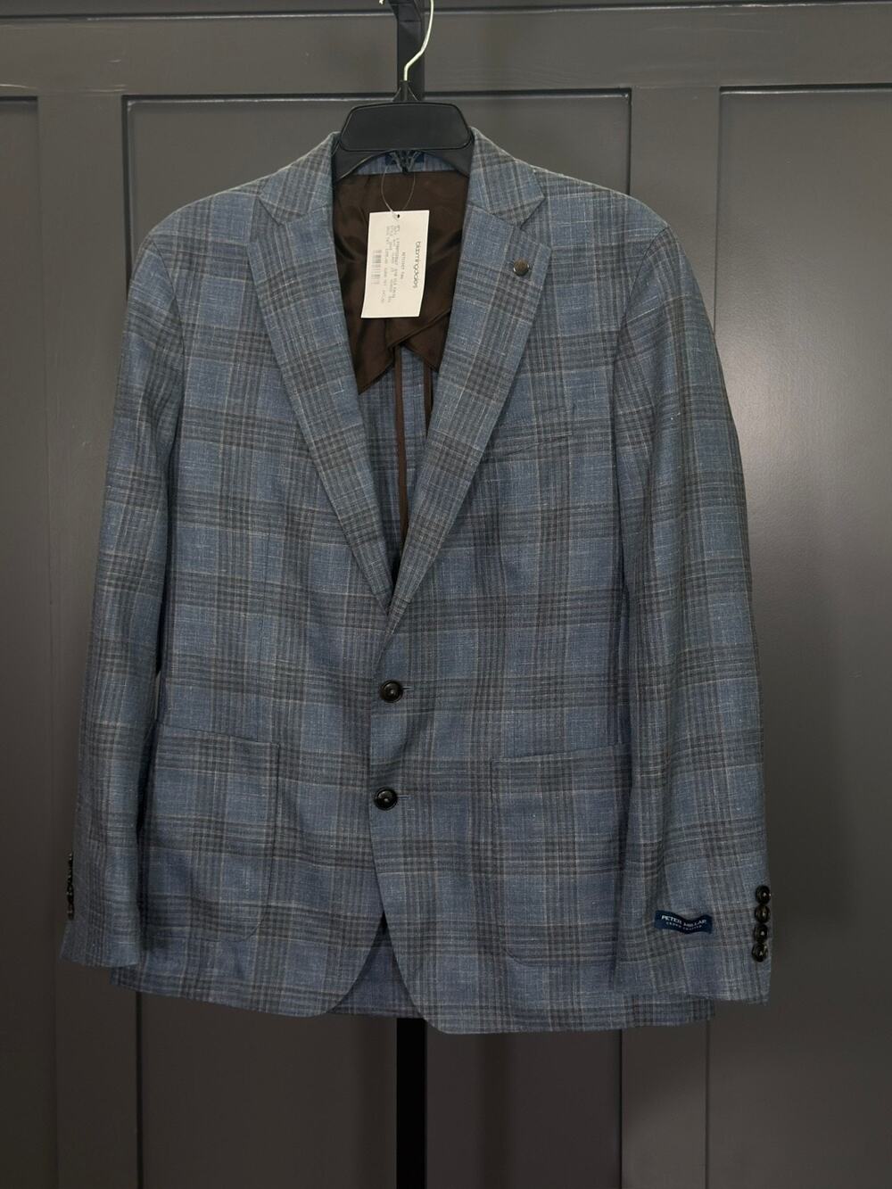 Peter Millar Aimes Plaid Soft Jacket, Blue Pearl, 40R $1295 MSRP